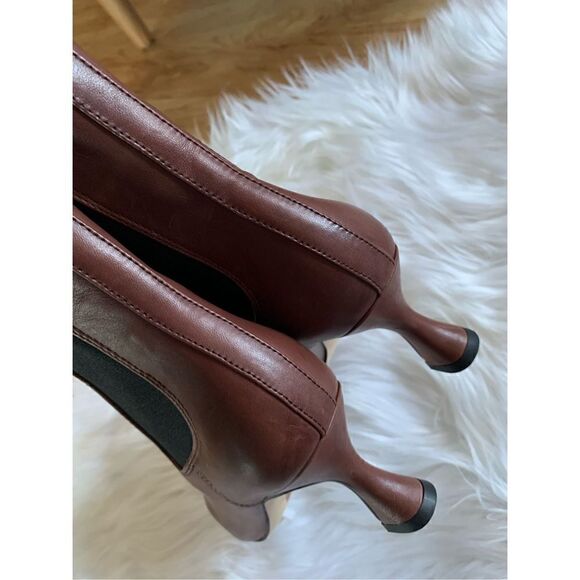 Sam Edelman Lani Brown Leather Square Toe Spool Kitten Heel Bootie Sz 7m - Picture 4 of 7